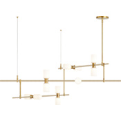Visual Comfort ModernRail 48" Wide Integrated LED Linear Chandelier with Surface Transformer Canopy and Opal Glass Cylinder Shades Aged Brass / Glass Cylinders