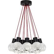 Visual Comfort Mina 11 Light 21-11/16" Wide LED Multi Light Pendant with a Clear Outer and Inner Etched Glass Spheres and Warm Color Dimming Black / Red Cord