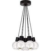 Visual Comfort Mina 7 Light 15-3/32" Wide LED Multi Light Pendant with a Clear Outer and Inner Etched Glass Spheres and Warm Color Dimming Black / Black Cord