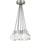 Visual Comfort Mina 7 Light 14" Wide LED Multi Light Pendant with Black Cord - Adjustable Color Temperature Satin Nickel