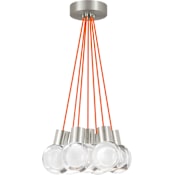 Visual Comfort Mina 7 Light 14" Wide LED Multi Light Pendant with Orange Cord - Adjustable Color Temperature Satin Nickel