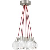 Visual Comfort Mina 7 Light 14" Wide LED Multi Light Pendant with Red Cord - Adjustable Color Temperature Satin Nickel