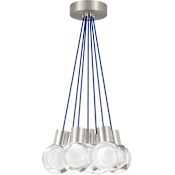 Visual Comfort Mina 7 Light 14" Wide LED Multi Light Pendant with Blue Cord - 3000K Satin Nickel