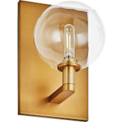 Visual Comfort Gambit Single Light 9" Tall Wall Sconce with Glass Globe Shade Aged Brass / Clear