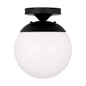 Visual Comfort Leo 8" Wide Semi-Flush Globe Ceiling Fixture with Smooth White Glass Shade Midnight Black