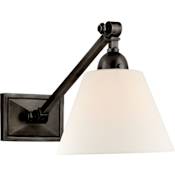 Visual Comfort Jane 10" Library Plug-In Wall Light with Linen Shade by Alexa Hampton Gun Metal