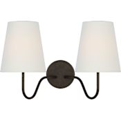 Visual Comfort Lyndsie 2 Light 11" Tall Wall Sconce with Linen Shades Aged Iron