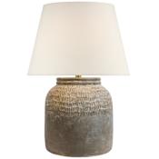 Visual Comfort Indra 27" Tall Vase Table Lamp with White Linen Shade Silt Grey Ceramic