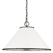 Visual Comfort Aldric 2 Light 22" Wide Pendant with Linen Shade Aged Iron