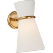 Visual Comfort Clarkson 12" Small Single Pivoting Sconce with Linen Shade by AERIN Hand-Rubbed Antique Brass