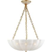 Visual Comfort Rosehill 21" Large Chandelier with White Strie Glass by AERIN Hand Rubbed Antique Brass
