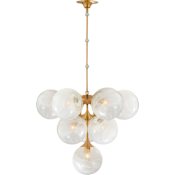 Visual Comfort Cristol 26" Tiered Chandelier with White Strie Glass by AERIN Hand Rubbed Antique Brass