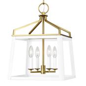 Visual Comfort Carlow 4 Light 14" Wide Taper Candle Pendant Matte White / Burnished Brass