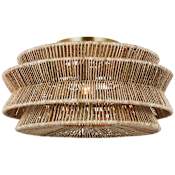 Visual Comfort Antigua 3 Light 30" Wide Semi-Flush Drum Ceiling Fixture Antique-Burnished Brass / Natural Abaca