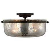 Visual Comfort Lorford 3 Light 16" Wide Semi-Flush Bowl Ceiling Fixture Aged Iron / Mercury Glass