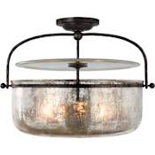 Visual Comfort Lorford 3 Light 20" Wide Semi-Flush Bowl Ceiling Fixture Aged Iron