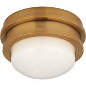 Visual Comfort Launceton 5" LED Solitaire Flush Mount with White Glass by E. F. Chapman Antique Burnished Brass