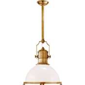 Visual Comfort Country 20" Industrial Large Pendant with White Glass by E. F. Chapman Antique Burnished Brass