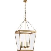 Visual Comfort Launceton 46" Large Square Lantern with Clear Glass by E.F. Chapman Antique Burnished Brass