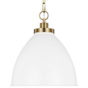 Visual Comfort Wellfleet 16" Wide Bell Shade Pendant Matte White / Burnished Brass