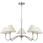 Visual Comfort Eldon 5 Light 34" Wide Chandelier with White Linen Shades Brushed Nickel