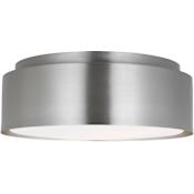 Visual Comfort Dartmore 2 Light 15" Wide Flush Mount Drum Ceiling Fixture with Steel Outer And Etched Opal Glass Inner Shade Brushed Nickel