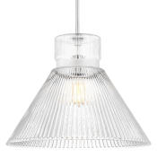 Visual Comfort Liouet 18" Wide Pendant with Clear Ribbed Glass Shade Brushed Nickel