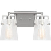 Visual Comfort Crofton 2 Light 15" Wide Vanity Light with Clear Crackle Glass Shades Brushed Nickel