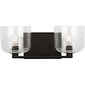 Visual Comfort Lochdale 2 Light 15" Wide Vanity Light with Clear Ribbed Glass Shades Midnight Black