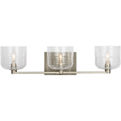 Visual Comfort Lochdale 3 Light 24" Wide Vanity Light with Clear Ribbed Glass Shades Brushed Nickel