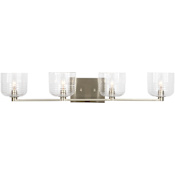 Visual Comfort Lochdale 4 Light 34" Wide Vanity Light with Clear Ribbed Glass Shades Brushed Nickel
