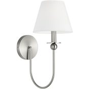 Visual Comfort Elsay 16" Tall Bathroom Sconce with Linen Shade Brushed Nickel