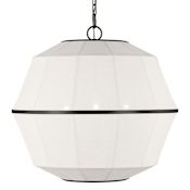 Visual Comfort Hikari 3 Light 22" Wide Pendant with Linen Shade Aged Iron