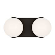 Visual Comfort Syrie 2 Light 12" Wide LED Vanity Strip with Milk Glass Shades Aged Iron