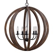 Visual Comfort Allier 5 Light 26" Wide Taper Candle Style Chandelier Weathered Oak Wood / Antique Forged Iron