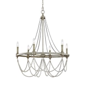 Visual Comfort Beverly 6 Light 28" Wide Beaded Candle Style Chandelier French Washed Oak / Distressed White Wood