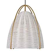 Visual Comfort Norman 16" Wide Satin Brass Pendant with Woven Rattan Shade Chalk Wicker