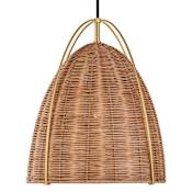 Visual Comfort Norman 13" Wide Burnished Brass Pendant with Woven Rattan Shade Blonde Rattan