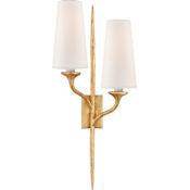 Visual Comfort Iberia 24" Double Sconce with Linen Shade by Julie Neill Antique Gold Leaf