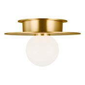 Visual Comfort Nodes 8" Wide Semi-Flush Globe Ceiling Fixture with Milk Glass Shade Burnished Brass