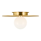 Visual Comfort Nodes 14" Wide Semi-Flush Globe Ceiling Fixture with Milk Glass Shade Burnished Brass