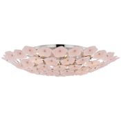 Visual Comfort Leighton 8 Light 33" Wide Flush Mount Ceiling Fixture Polished Nickel / Blush Tinted Glass