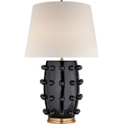Visual Comfort Linden 27" Medium Lamp with Linen Shade by Kelly Wearstler Black Porcelain