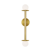 Visual Comfort Nodes 2 Light 24" Tall Bathroom Sconce with Milk Glass Shades Burnished Brass