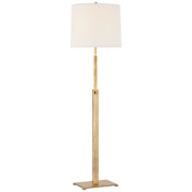 Visual Comfort Cadmus 49" Tall Torchiere Floor Lamp with White Linen Shade Antique Brass