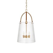 Visual Comfort Julian 3 Light 19" Wide Pendant Natural Brass / Saddle Leather