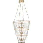 Visual Comfort Cadence 31" Large Waterfall Chandelier with Antique Mirror Glass by Carrier and Company Hand Rubbed Antique Brass