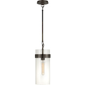 Visual Comfort Presidio 14" Small Pendant with Clear Glass by Ian K. Fowler Bronze