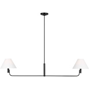 Visual Comfort Colfax 2 Light 55" Wide Linear Chandelier with Linen Shades Aged Iron
