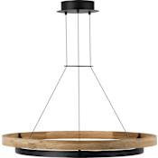 Visual Comfort Grace 36" Wide LED Ring Outdoor Chandelier Textured Black / Teak Wood